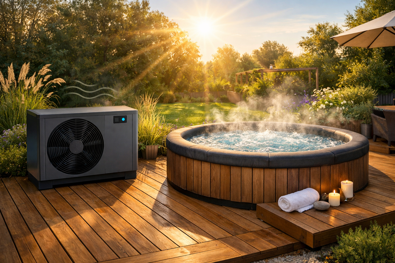 Energiesparende Wärmepumpe am Whirlpool