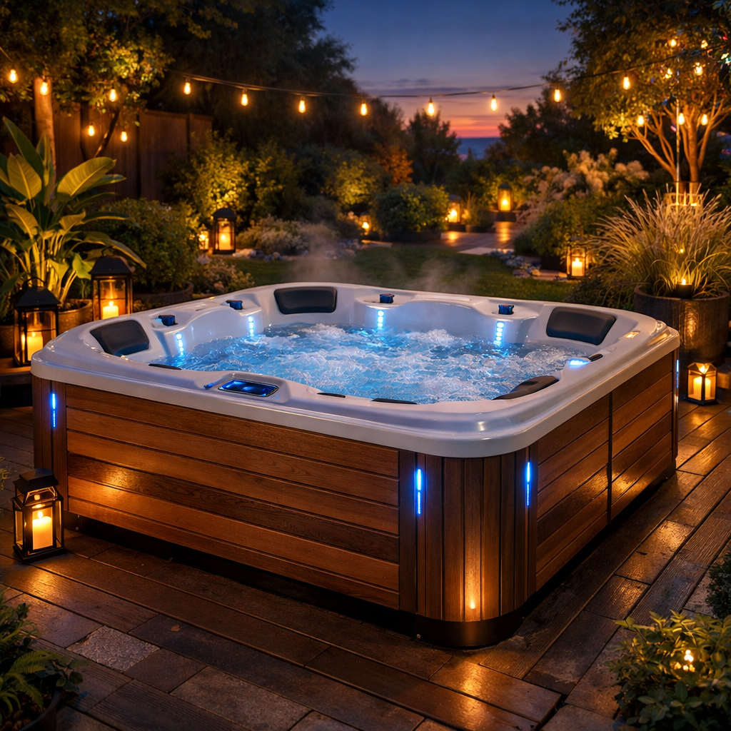 Moderner Outdoor Whirlpool im Garten als Beispiel für stilvolles Whirlpool Design