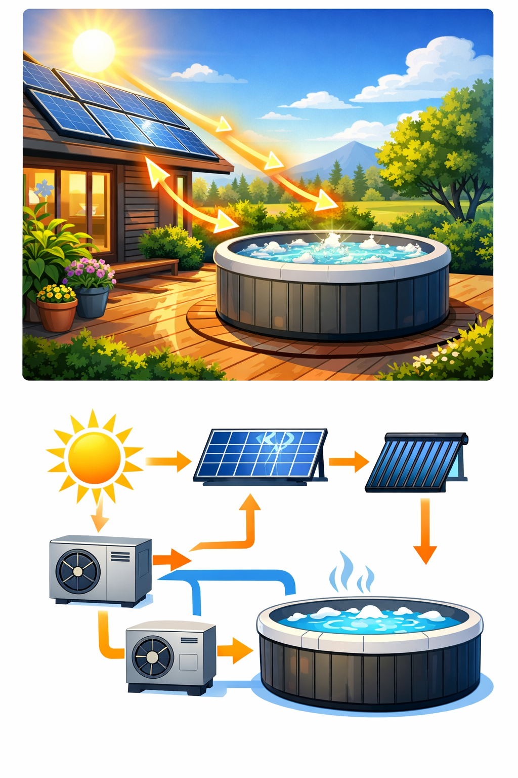 Outdoor Whirlpool mit Solarpaneelen