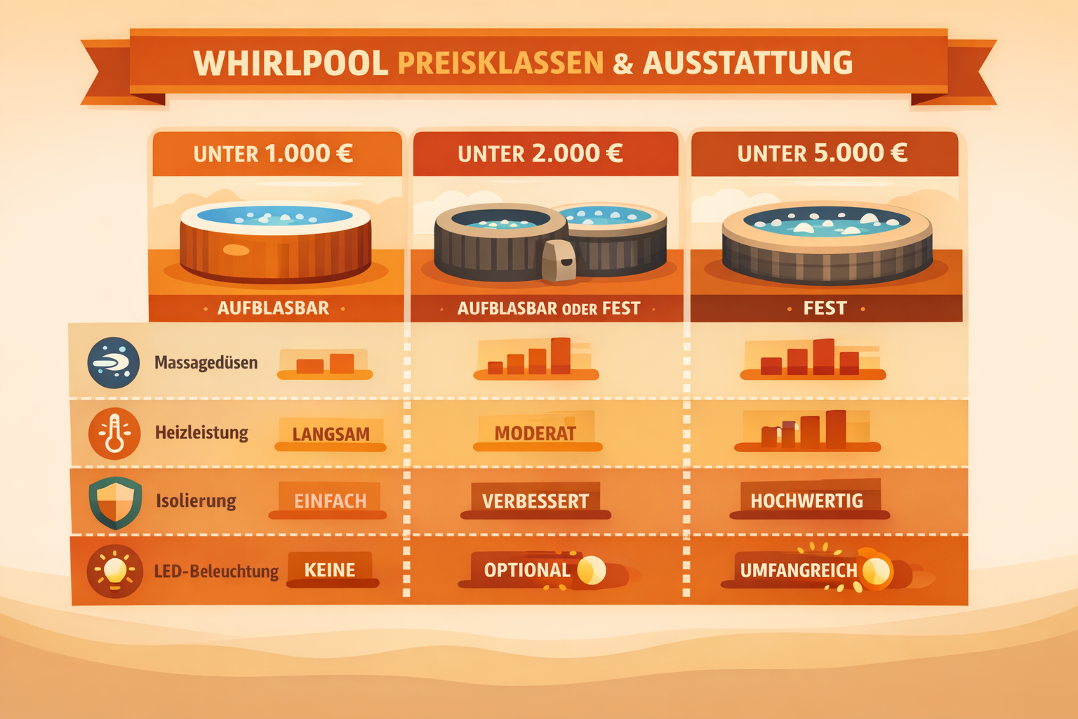 Preisbereiche und Ausstattung von Whirlpools