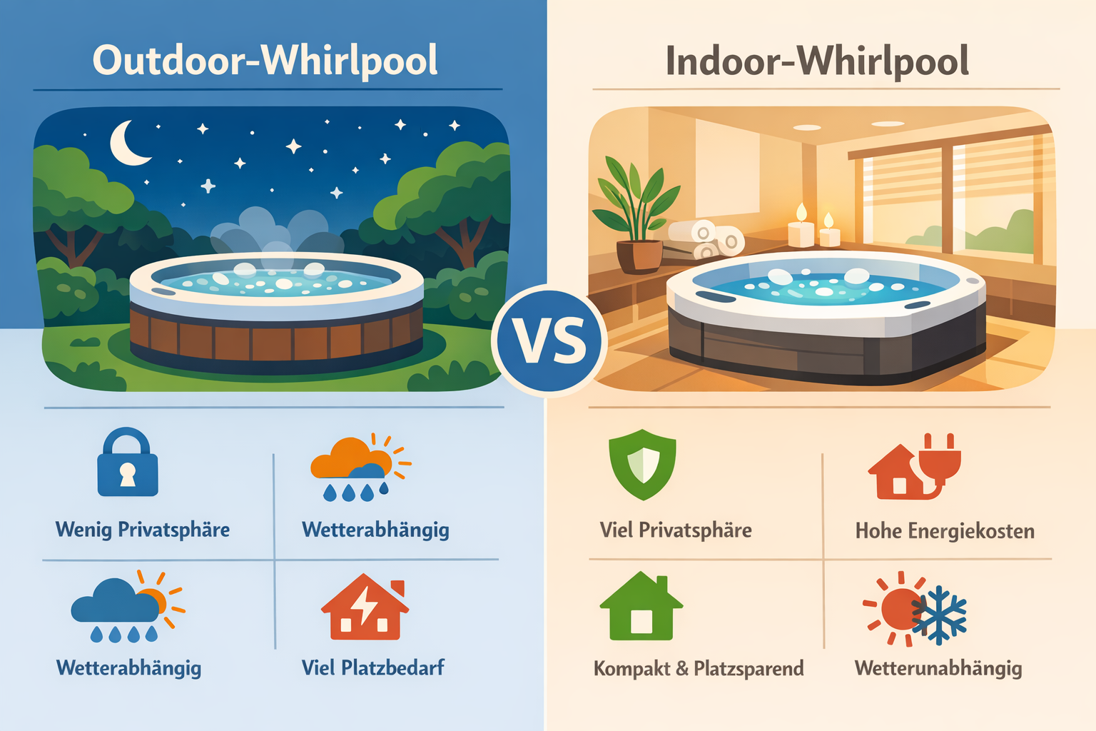 Vergleichsgrafik Outdoor vs. Indoor Whirlpool