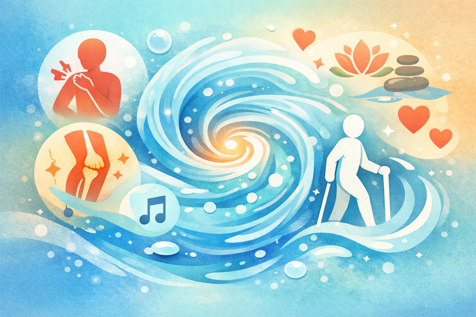 Grafische Darstellung der Vorteile von Hydrotherapie im Whirlpool