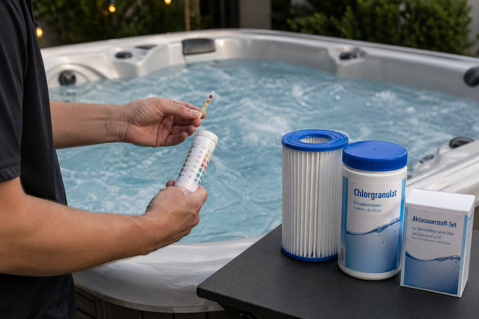 Wasserqualität im Whirlpool mit Teststreifen kontrollieren