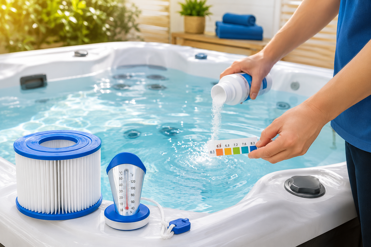 Wasserpflege und Reinigung eines modernen Whirlpools
